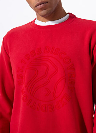 Discovery Expedition D5WM-SWT3872 Kırmızı Bisiklet Yaka Relaxed Baskılı Erkek Sweatshırt