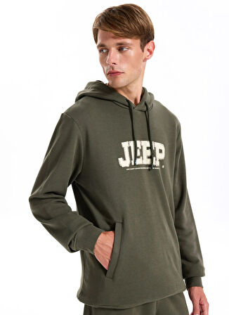 Jeep Kapüşon Yaka Baskılı Haki Erkek Sweatshırt J5WM-SWT7294