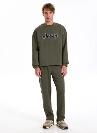 Jeep Bisiklet Yaka Baskılı Haki Erkek Sweatshırt J5WM-SWT7305