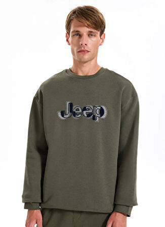 Jeep Bisiklet Yaka Baskılı Haki Erkek Sweatshırt J5WM-SWT7305