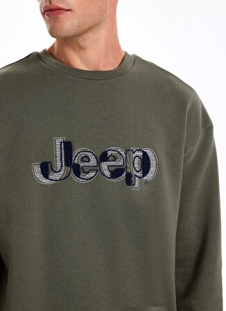 Jeep Bisiklet Yaka Baskılı Haki Erkek Sweatshırt J5WM-SWT7305