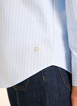 Jeep Relaxed Gömlek Yaka Çizgili Mavi Kadın Gömlek J5WL-GML7137