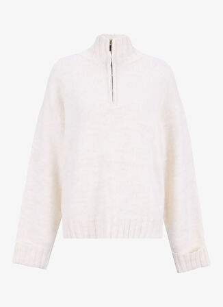 Mustang Fermuarlı Yaka Relaxed Düz Ekru Kazak Kadın M5WL-KZK1451