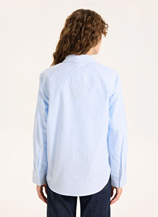 Jeep Relaxed Gömlek Yaka Çizgili Mavi Kadın Gömlek J5WL-GML7137