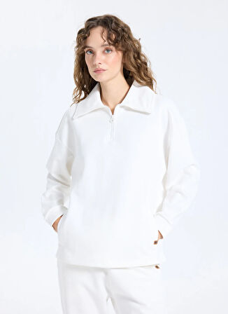 Jeep Bato Yaka Baskılı Ekru Kadın Sweatshırt J5WL-SWT7179