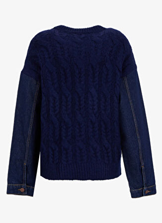 Mustang Bisiklet Yaka Relaxed Düz Örgü Desenli Lacivert Kazak Kadın M5WL-KZK1092