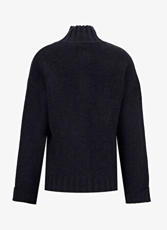 Mustang Fermuarlı Yaka Relaxed Düz Siyah Kazak Kadın M5WL-KZK1451