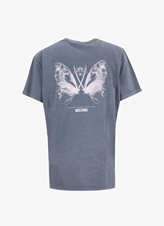 Mustang Bisiklet Yaka Baskılı Antrasit Kadın T-Shirt M5WL-TST1051