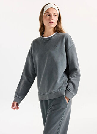 Mustang Bisiklet Yaka Nakışlı Antrasit Kadın Sweatshırt M5WL-SWT1008