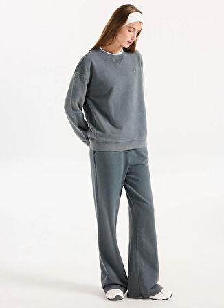 Mustang Bisiklet Yaka Nakışlı Antrasit Kadın Sweatshırt M5WL-SWT1008