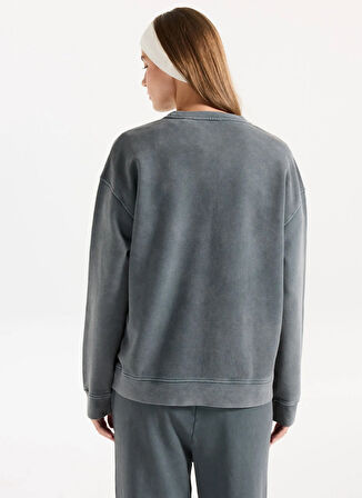 Mustang Bisiklet Yaka Nakışlı Antrasit Kadın Sweatshırt M5WL-SWT1008