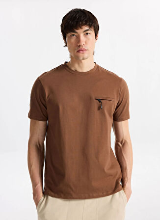 Discovery Expedition D5WM-TST3860 Açık Kahve Bisiklet Yaka Relaxed Baskılı Erkek T-Shirt