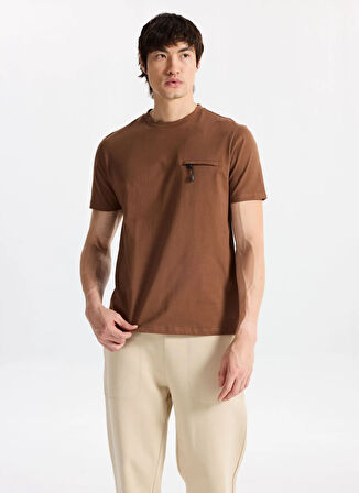 Discovery Expedition D5WM-TST3860 Açık Kahve Bisiklet Yaka Relaxed Baskılı Erkek T-Shirt