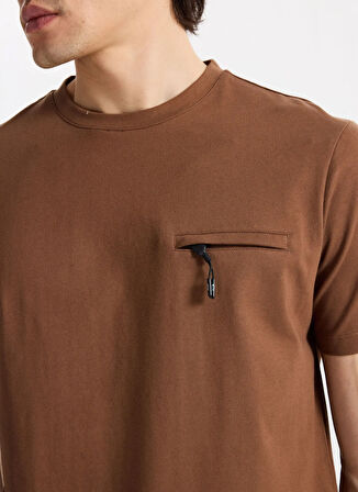 Discovery Expedition D5WM-TST3860 Açık Kahve Bisiklet Yaka Relaxed Baskılı Erkek T-Shirt