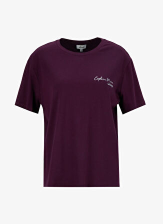 Jeep Bisiklet Yaka Baskılı Mürdüm Kadın T-Shirt J5WL-TST7098