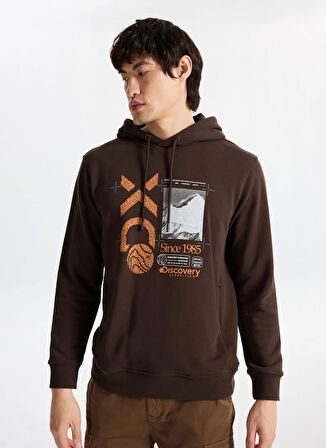 Discovery Expedition D5WM-SWT3857 Kahve Kapüşon Yaka Relaxed Baskılı Erkek Sweatshırt