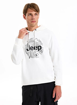 Jeep Kapüşon Yaka Baskılı Ekru Erkek Sweatshırt J5WM-SWT7695