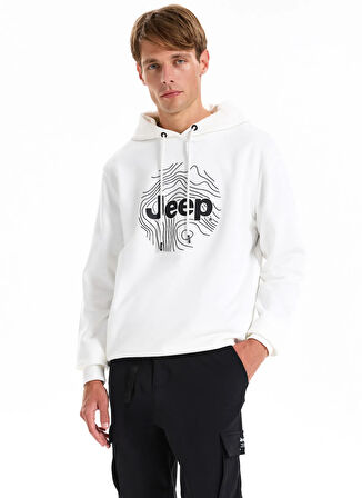 Jeep Kapüşon Yaka Baskılı Ekru Erkek Sweatshırt J5WM-SWT7695