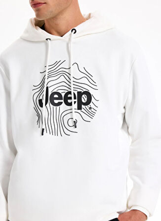 Jeep Kapüşon Yaka Baskılı Ekru Erkek Sweatshırt J5WM-SWT7695