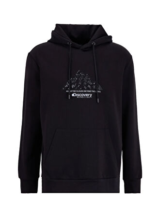 Discovery Expedition D5WM-SWT3869 Siyah Kapüşon Yaka Relaxed Baskılı Erkek Sweatshırt