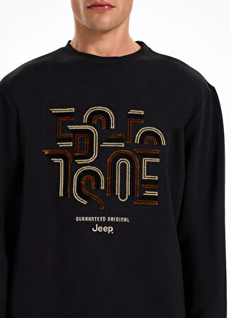 Jeep Bisiklet Yaka Baskılı Siyah Erkek Sweatshırt J5WM-SWT7286