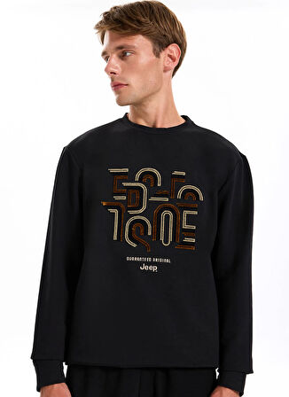Jeep Bisiklet Yaka Baskılı Siyah Erkek Sweatshırt J5WM-SWT7286