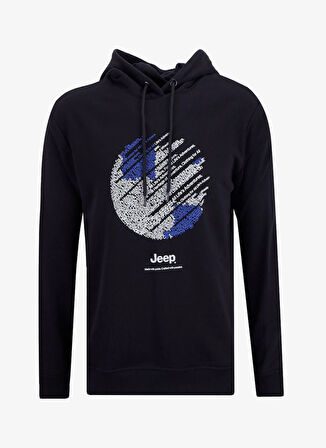 Jeep Kapüşon Yaka Baskılı Siyah Erkek Sweatshırt J5WM-SWT7694