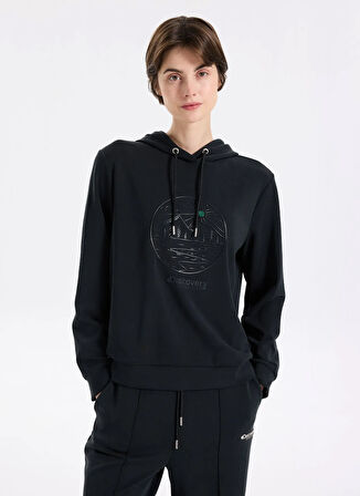 Discovery Expedition D5WL-SWT3614 Siyah Kapüşon Yaka Relaxed Baskılı Kadın Sweatshırt