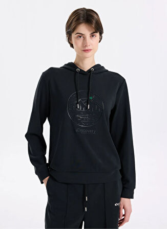 Discovery Expedition D5WL-SWT3614 Siyah Kapüşon Yaka Relaxed Baskılı Kadın Sweatshırt