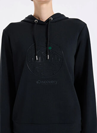 Discovery Expedition D5WL-SWT3614 Siyah Kapüşon Yaka Relaxed Baskılı Kadın Sweatshırt