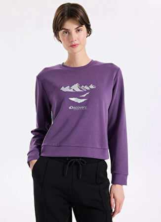 Discovery Expedition D5WL-SWT3615 Mor Bisiklet Yaka Relaxed Baskılı Kadın Sweatshırt