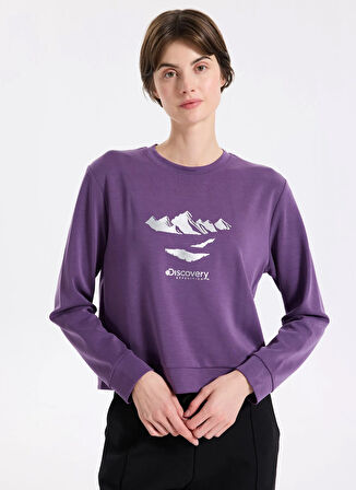 Discovery Expedition D5WL-SWT3615 Mor Bisiklet Yaka Relaxed Baskılı Kadın Sweatshırt