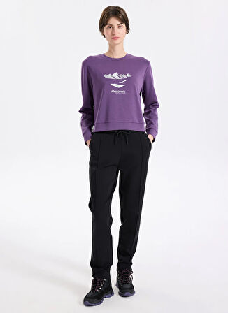 Discovery Expedition D5WL-SWT3615 Mor Bisiklet Yaka Relaxed Baskılı Kadın Sweatshırt