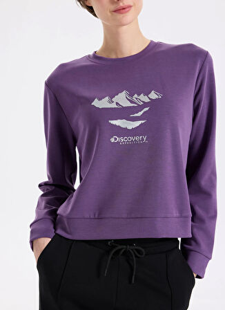 Discovery Expedition D5WL-SWT3615 Mor Bisiklet Yaka Relaxed Baskılı Kadın Sweatshırt