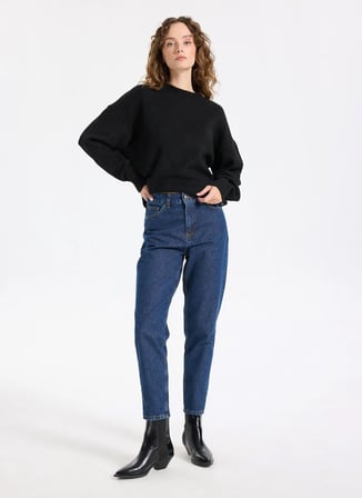 Jeep Mavi Kadın Mom Fit Yıkamalı Denim Pantolon J5WL-PNT7030