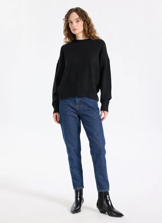 Jeep Mavi Kadın Mom Fit Yıkamalı Denim Pantolon J5WL-PNT7030