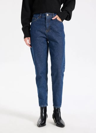 Jeep Mavi Kadın Mom Fit Yıkamalı Denim Pantolon J5WL-PNT7030