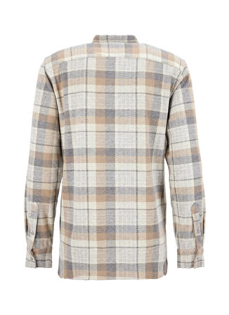 Fabrika Regular Fit Düğmeli Yaka Ekose Bej - Gri Erkek Gömlek F5WM-GML 2760