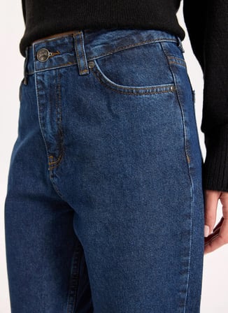 Jeep Mavi Kadın Mom Fit Yıkamalı Denim Pantolon J5WL-PNT7030