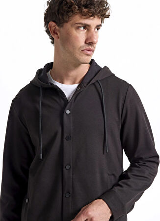 Fabrika Kapüşon Yaka Düz Siyah Erkek Sweatshırt F5WM-SWT 2881