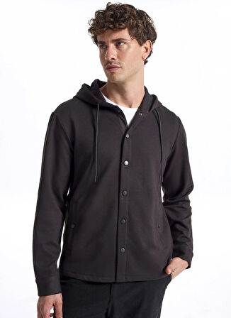 Fabrika Kapüşon Yaka Düz Siyah Erkek Sweatshırt F5WM-SWT 2881