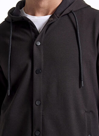 Fabrika Kapüşon Yaka Düz Siyah Erkek Sweatshırt F5WM-SWT 2881