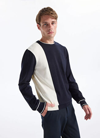 Fabrika Bisiklet Yaka Slim Fit Düz Lacivert Erkek Kazak F5WM-KZK 2269