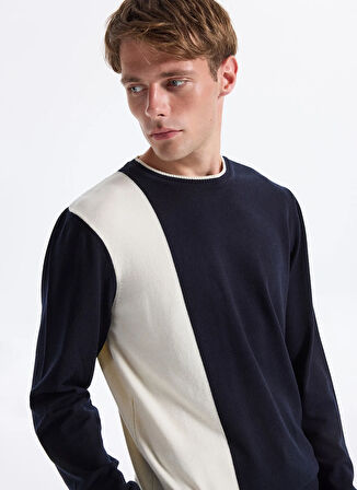 Fabrika Bisiklet Yaka Slim Fit Düz Lacivert Erkek Kazak F5WM-KZK 2269