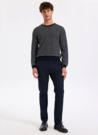 Fabrika Bisiklet Yaka Slim Fit Çizgili Lacivert Erkek Kazak F5WM-KZK 2306