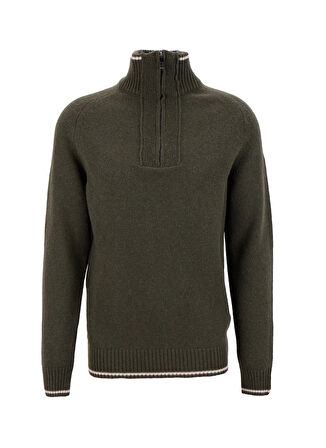 Fabrika Bato Yaka Slim Fit Düz Koyu Haki Erkek Kazak F5WM-KZK 2523