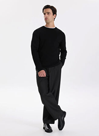 Fabrika Bisiklet Yaka Slim Fit Düz Siyah Erkek Kazak F5WM-KZK 2521