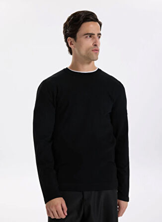 Fabrika Bisiklet Yaka Slim Fit Düz Siyah Erkek Kazak F5WM-KZK 2521