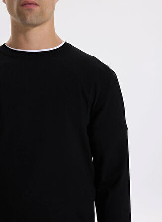 Fabrika Bisiklet Yaka Slim Fit Düz Siyah Erkek Kazak F5WM-KZK 2521