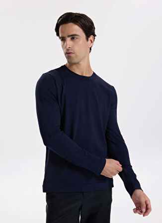 Fabrika Bisiklet Yaka Slim Fit Düz Lacivert Erkek Kazak F5WM-KZK 2521